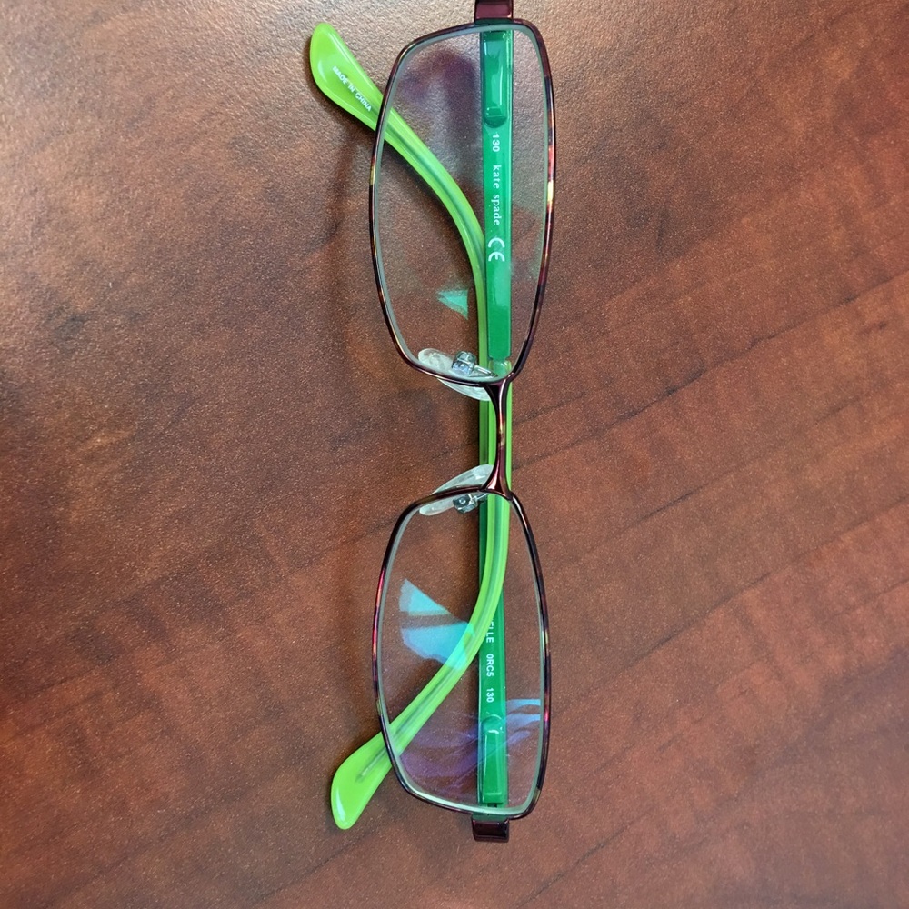 kate spade Two-Tone Rectangular Eyeglasses in Burgundy and Lime Green - Picture 2 of 5